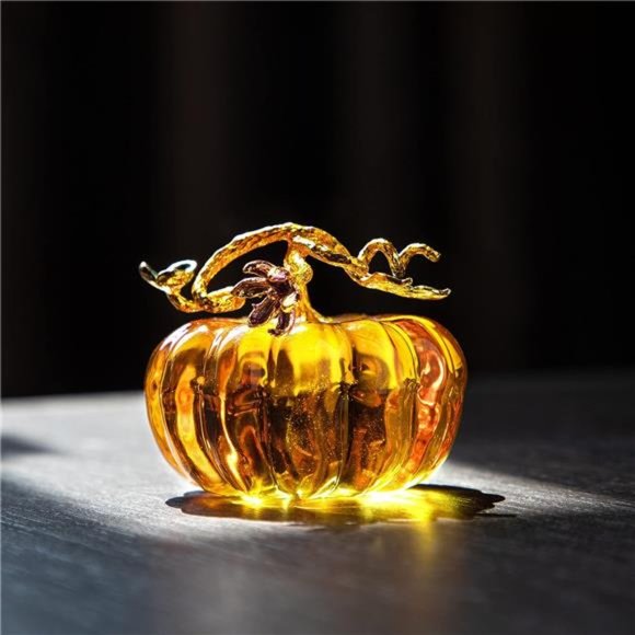 Hand Blown Glass Pumpkin Figurine Decorating Ornament, Orange